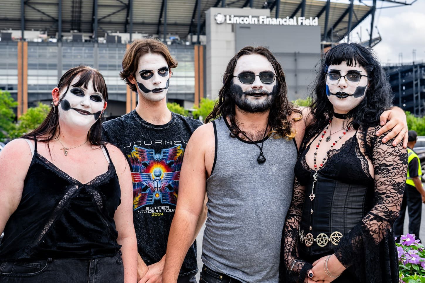 Ghost fans gather outside the Wells Fargo Center in Philadelphia, PA